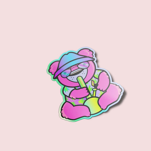 Smoking Bong Bear Premium Vinyl Sticker, 420 Stoner Stickers, Glossy Laptop Decal, Cannabis Vinyl Stickers